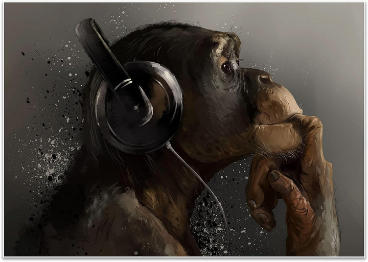 wandmotiv24 Poster als Wanddeko, Grösse Din A0, AFFE mit Kopfhörer, Headset, Musik, Tiere, Affen, Mo