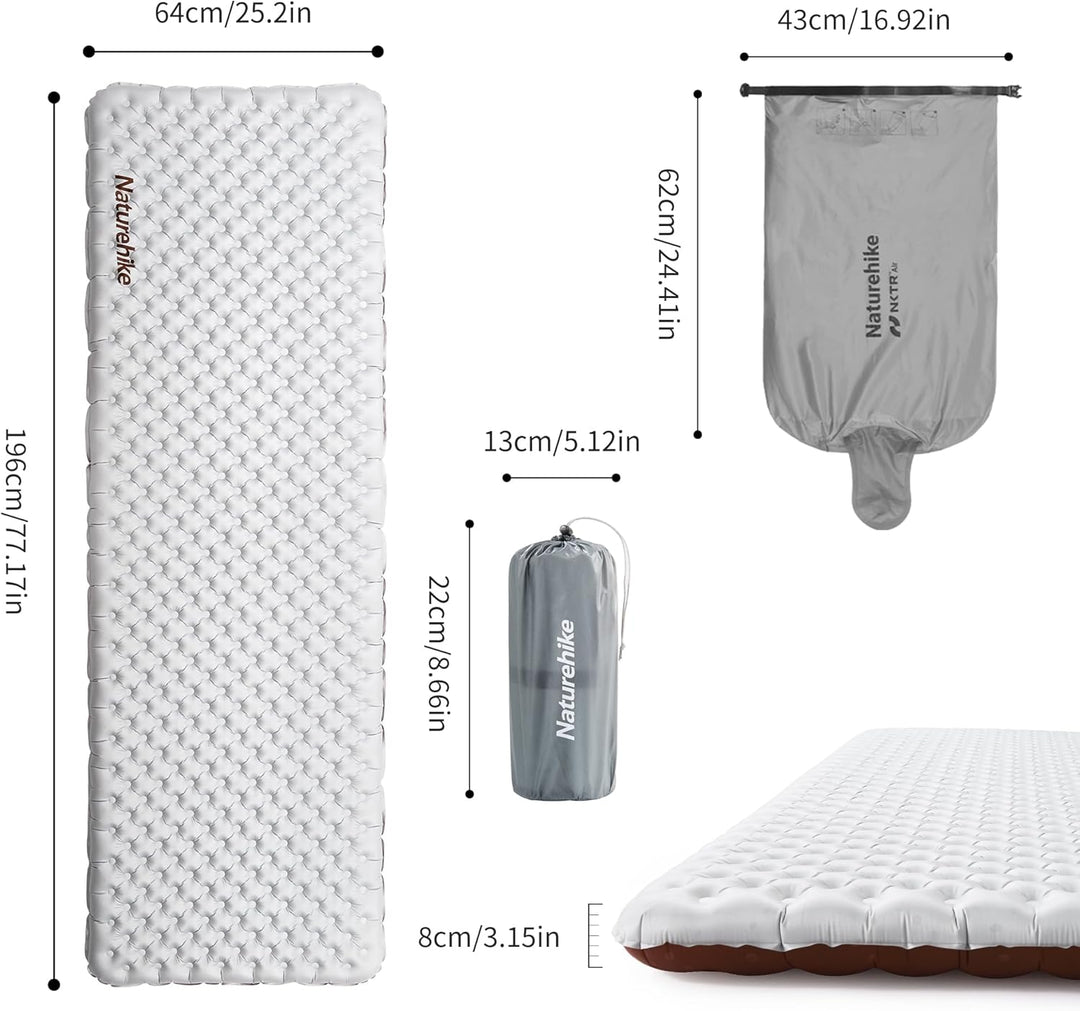 Naturehike Camping Isomatte Ultraleicht 5,8 R-Wert, 8 cm Dicke Aufblasbare Isomatte 4 Jahreszeiten L