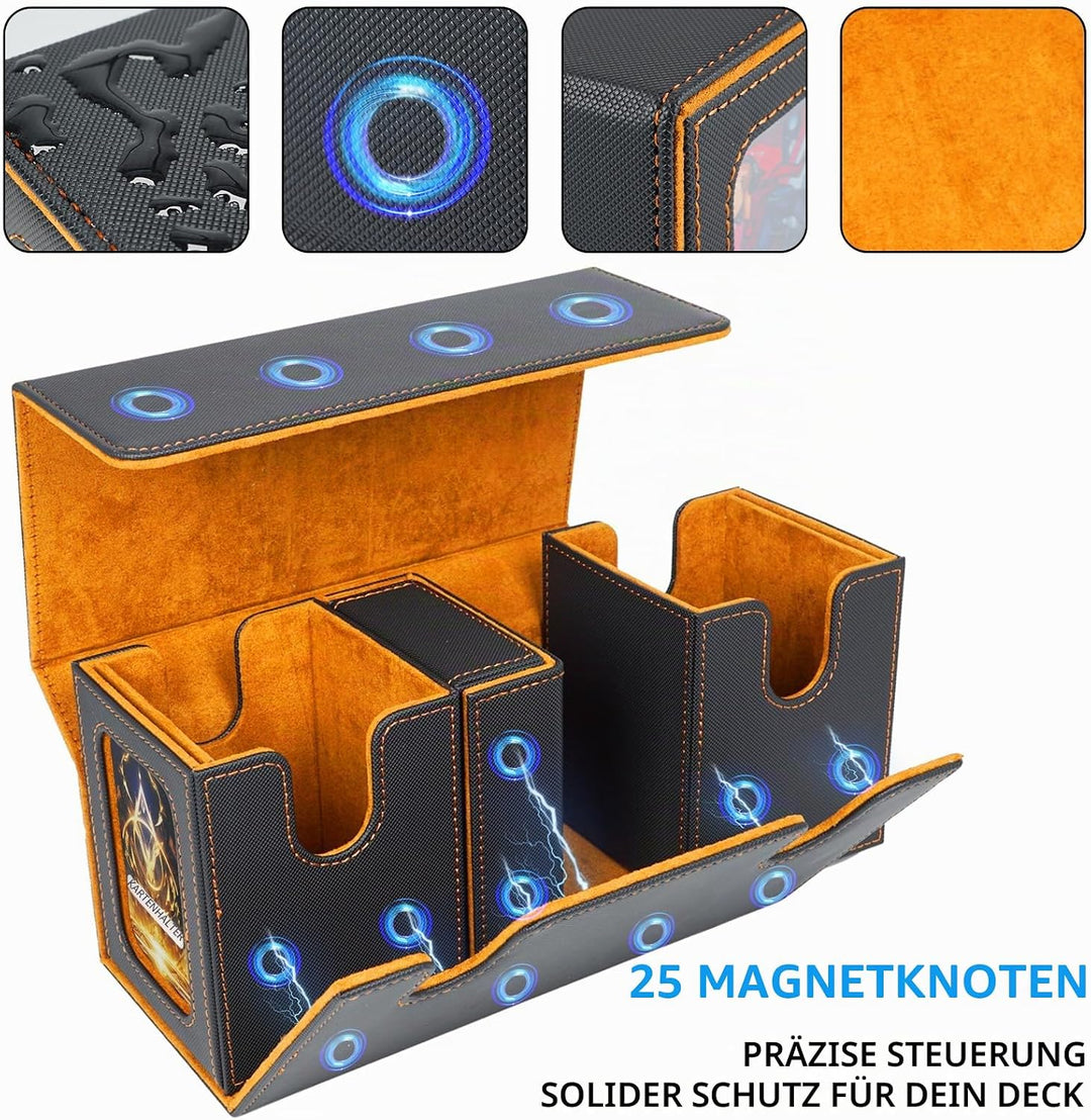 AFIING MTG Commander Kartenbox, 3-in-1 Karten-Aufbewahrungsbox für 200+ doppelt gesleevte Karten, Ma