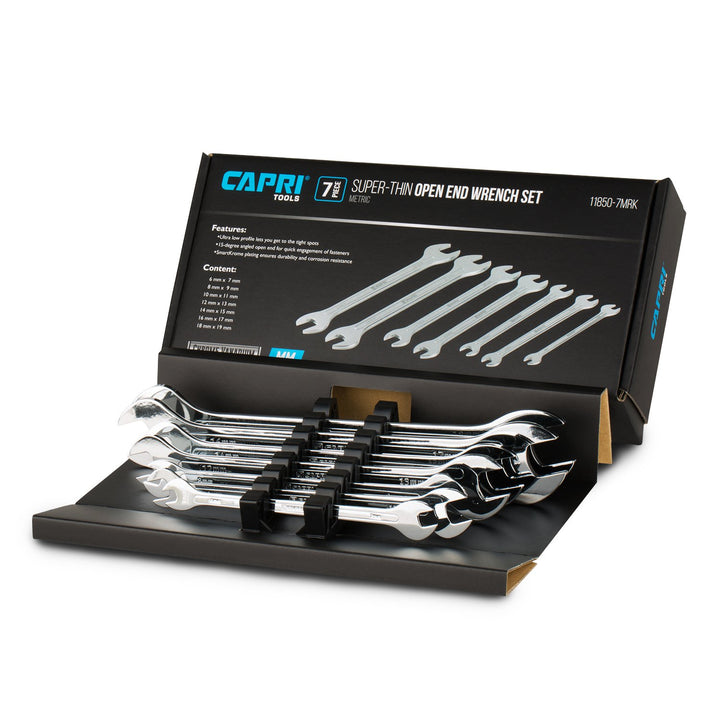 Capri Tools Superdünner Maulschlüssel-Satz, metrisch, 6 bis 19 mm, 7-teilig Metric Set, Metric Set