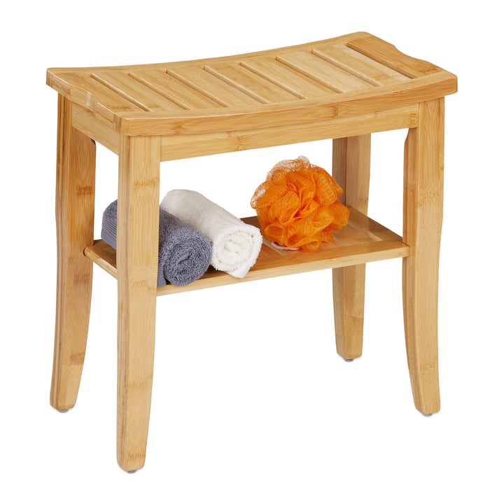 Relaxdays Badhocker Bambus, HxBxT: 45,5 x 48 x 25 cm, Traglast: 150 kg, Antirutsch-Füsse, Sitzhocker