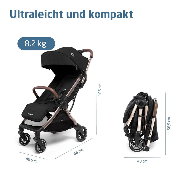 Eva3 Kinderwagen, 0–4 Jahre, 0–22 kg, Baby Kinderwagen, Leicht und kompakt, Flache Liegeposition, 3