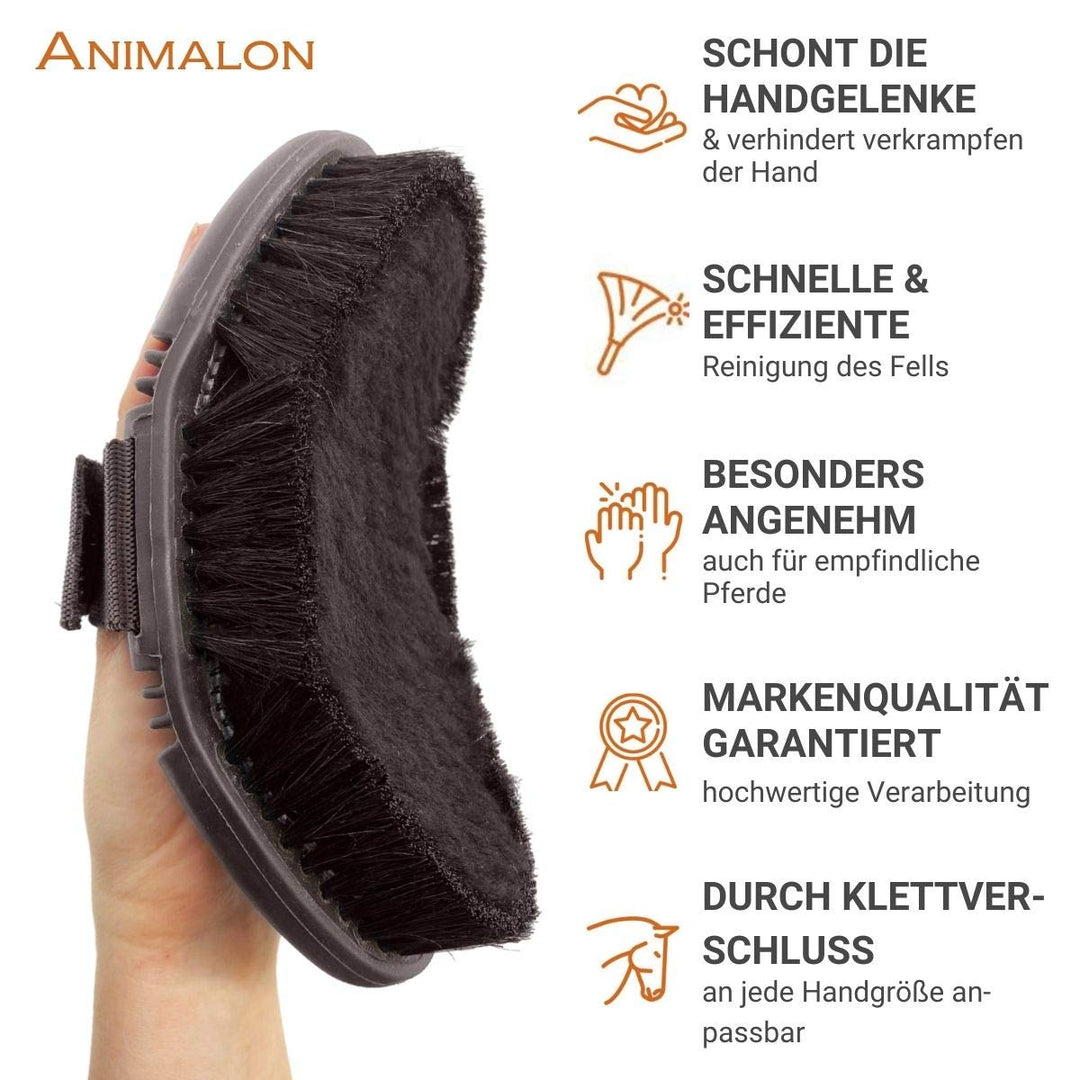 Animalon CareFlex Lammfell-Kardätsche | Flexible & Ergonomische Pferdebürste aus Lammfell und Rossha