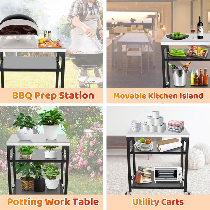 GFTIME Pizzaofen-Tischwagen für Ninja Woodfire, Blackstone Griddle, Weber Q, grosser rollender Küche