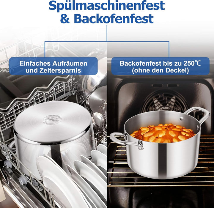 Homikit Kochtopf Gross 6,6L, Topf Induktion mit Glasdeckel, Nudeltopf Fleischtopf aus 3-Lagen Edelst