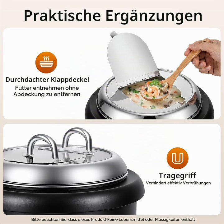 13L Suppenwärmer &amp; Suppenkessel, 400W Elektrisch Suppentopf Gastro Soup Warmhaltebehälter 30-85°C Ei