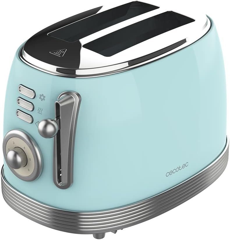 Cecotec Toast&Taste 800 Vintage Light Blue, 850 W, Doppelschlitz, extra breit, 3,8 cm, 2 Toaster, Ed