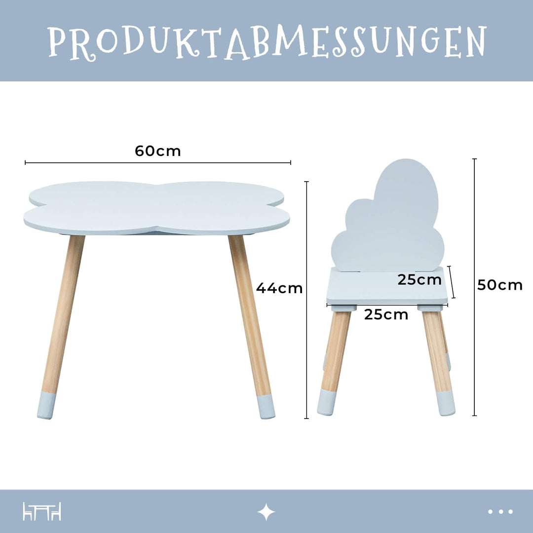 Rebecca Mobili RE7141 Kindertisch- und Stuhlset, Hellblau Braun, MDF-Kiefer, für Spielzimmer, Kinder