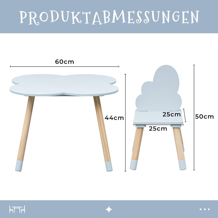 Rebecca Mobili RE7141 Kindertisch- und Stuhlset, Hellblau Braun, MDF-Kiefer, für Spielzimmer, Kinder