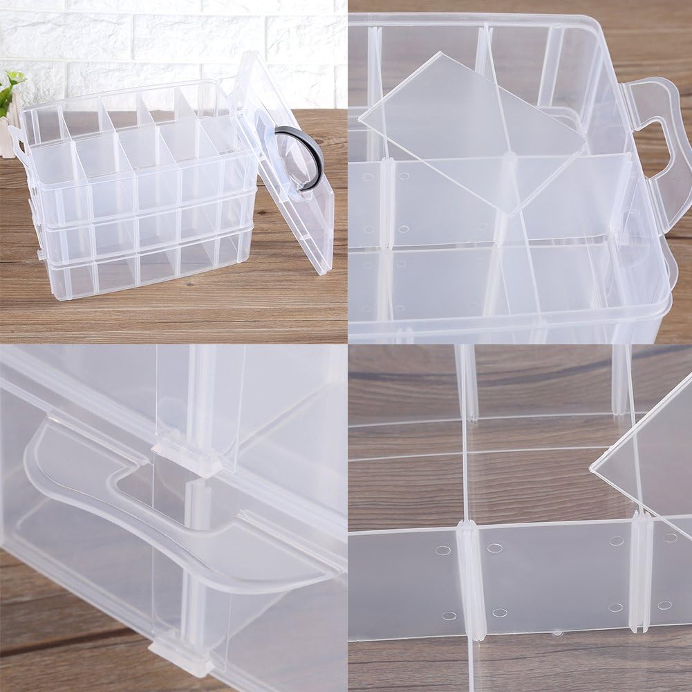 Transparente Aufbewahrungsbox, dreilagig, Kunststoff, für Schmuck, Perlen, Organizer mit Griff und D