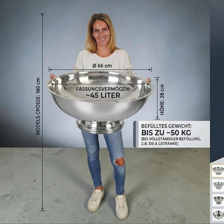 Maximus | Imperiale Edelstahl-XXXL Bowl | Spiegelpolierte Getränkekühler-Bowl | Gigantische Ø 66 cm