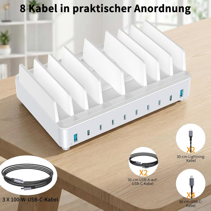 420W Ladestation Mehrere Geräte USB C Charging Station, GaN PD3.0 10 Anschlüsse Handy Ladestation De