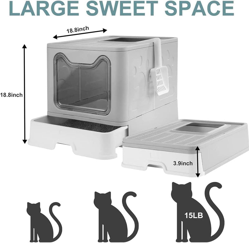 Katzenklo, Katzentoilette mit Deckel, Katzenklo inklusive Schaufel, ausziehbares Tablett, 2 Öffnunge