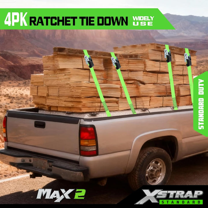 XSTRAP Spanngurte mit Ratsche, 4 Stück – 4,5 m – 226,8 kg Tragkraft, 680,4 kg Bruchfestigkeit, Ladun