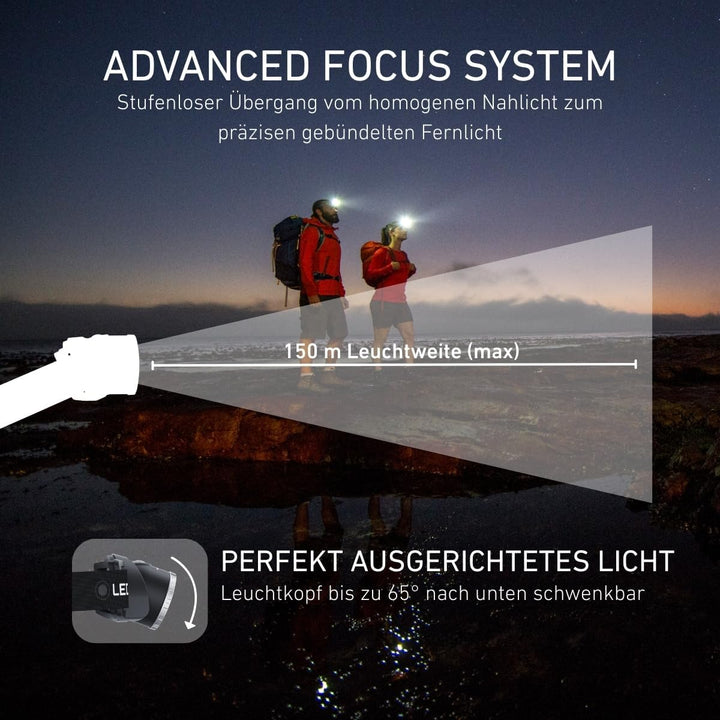 Ledlenser H8R, LED Stirnlampe, 600 Lumen, bis zu 120h Laufzeit, rotes Rücklicht, inkl. Akku, aufladb