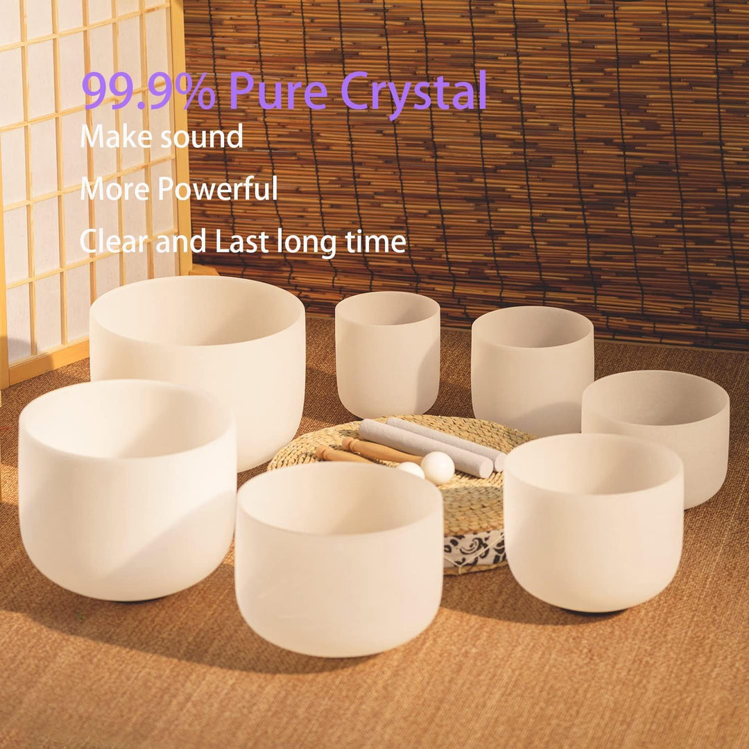 Hye-eun Kristall-Klangschalen-Set 17,8-30,5 cm, 7 Stück, quarz Klangschale für Klangheilung, mit 2 T