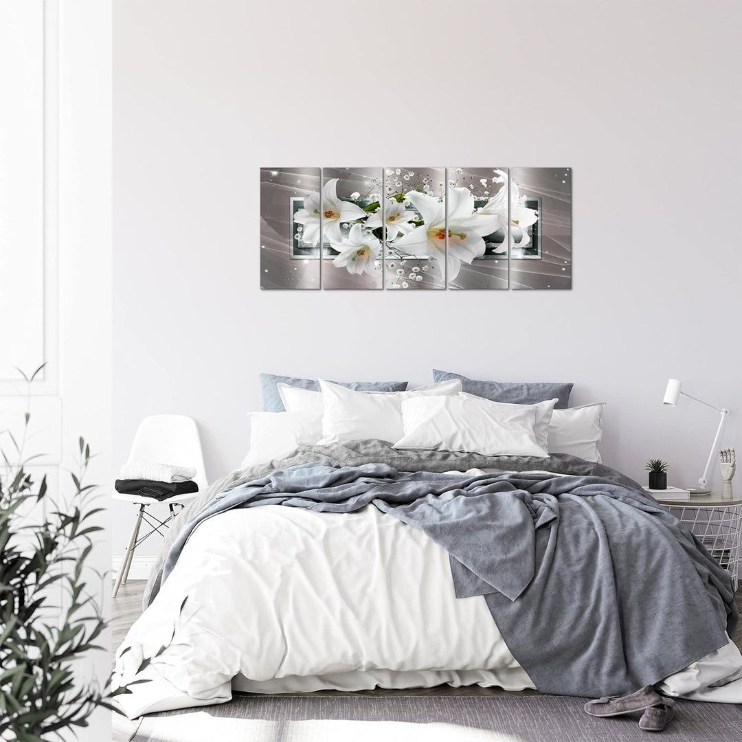 Runa Art Bild Blumen Lilien Wandbilder auf Vlies Leinwand 5 Teilig Wanddekoration Wohnzimmer Schlafz