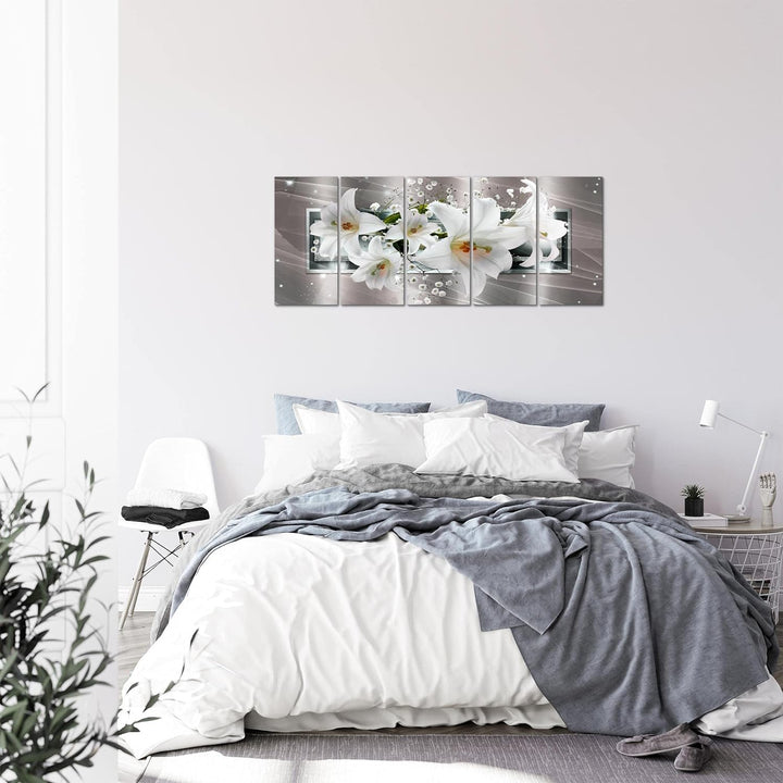 Runa Art Bild Blumen Lilien Wandbilder auf Vlies Leinwand 5 Teilig Wanddekoration Wohnzimmer Schlafz