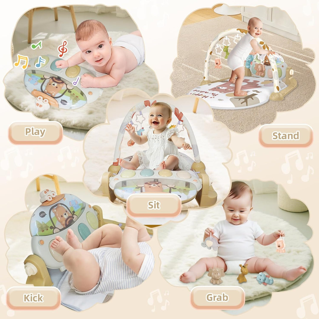 Spielbogen Baby 0-6 Monate, Spielmatte Baby mit Einstellbare Klaviermusik und Rasseln, Lauf- und Akt
