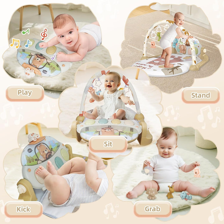 Spielbogen Baby 0-6 Monate, Spielmatte Baby mit Einstellbare Klaviermusik und Rasseln, Lauf- und Akt
