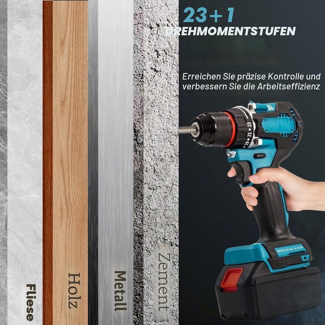 Akku Schlagbohrschrauber Kompatibel mit Makita 18V, 13MM Akku-Bohrschrauber Set mit 24tlg Zubehör, 5