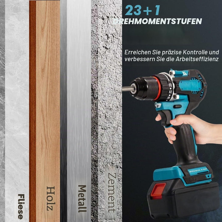 Akku Schlagbohrschrauber Kompatibel mit Makita 18V, 13MM Akku-Bohrschrauber Set mit 24tlg Zubehör, 5