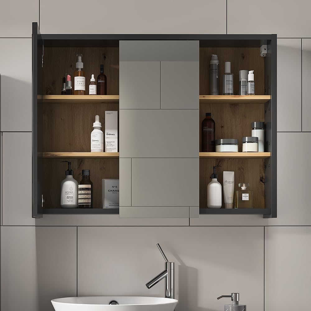 Vicco Badspiegelschrank Viola, Anthrazit/Eiche, 100 x 75 cm, Artisan-eiche
