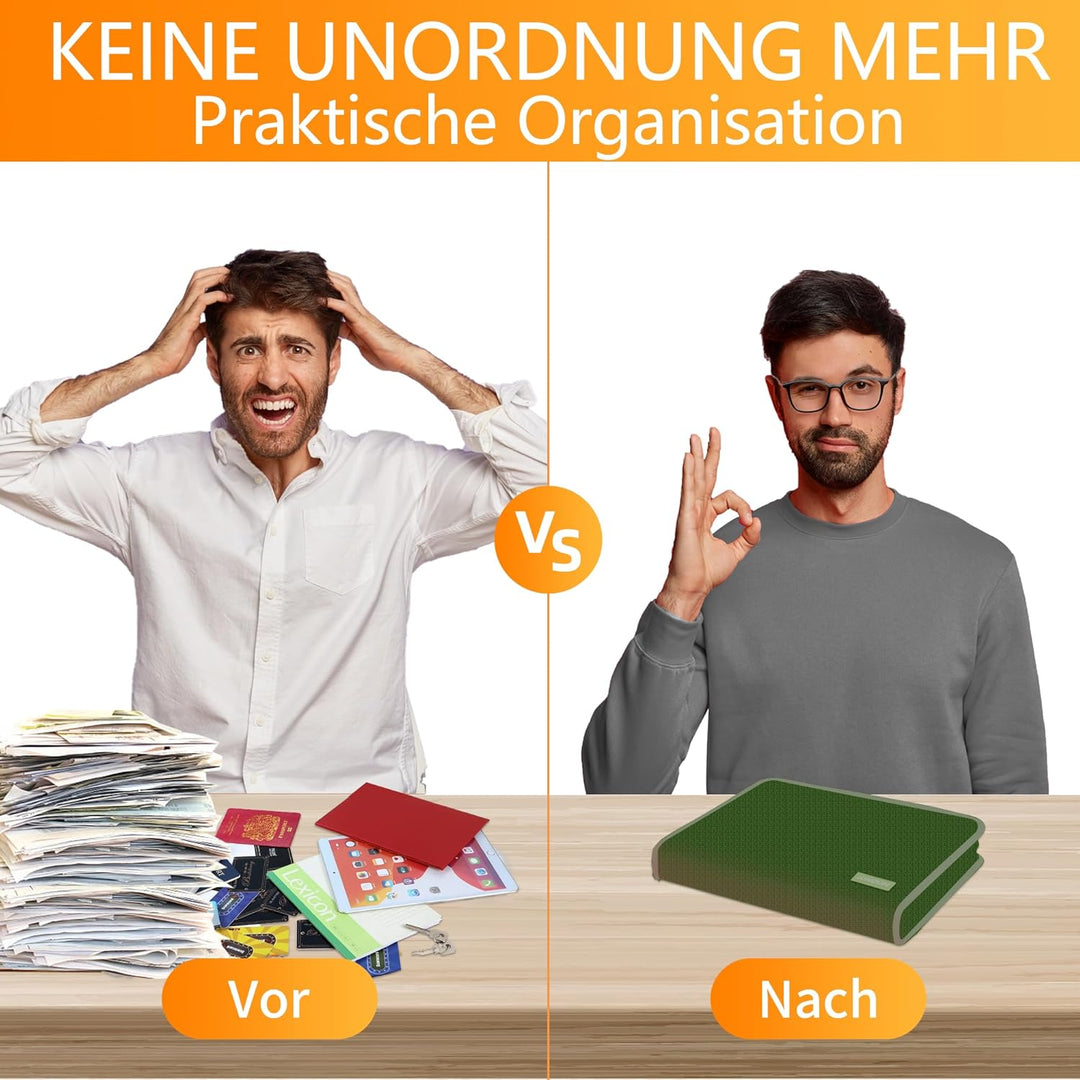 JUNDUN Fächermappe - Dokumentenmappe a4 mit mehreren Fächern - Feuerfest Dokumententasche mit Reissv