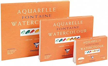 Clairefontaine 96414C Malblock, 4-seitig verleimt Aquarellpapier Feinkörnig, Fontaine/Hadern, 24 x 3