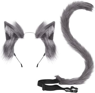 JIAHG Halloween Kostüme Plüsch Katzenohren katzenschwanz Cosplay Set katzenschwanz und Ohren Katzeno