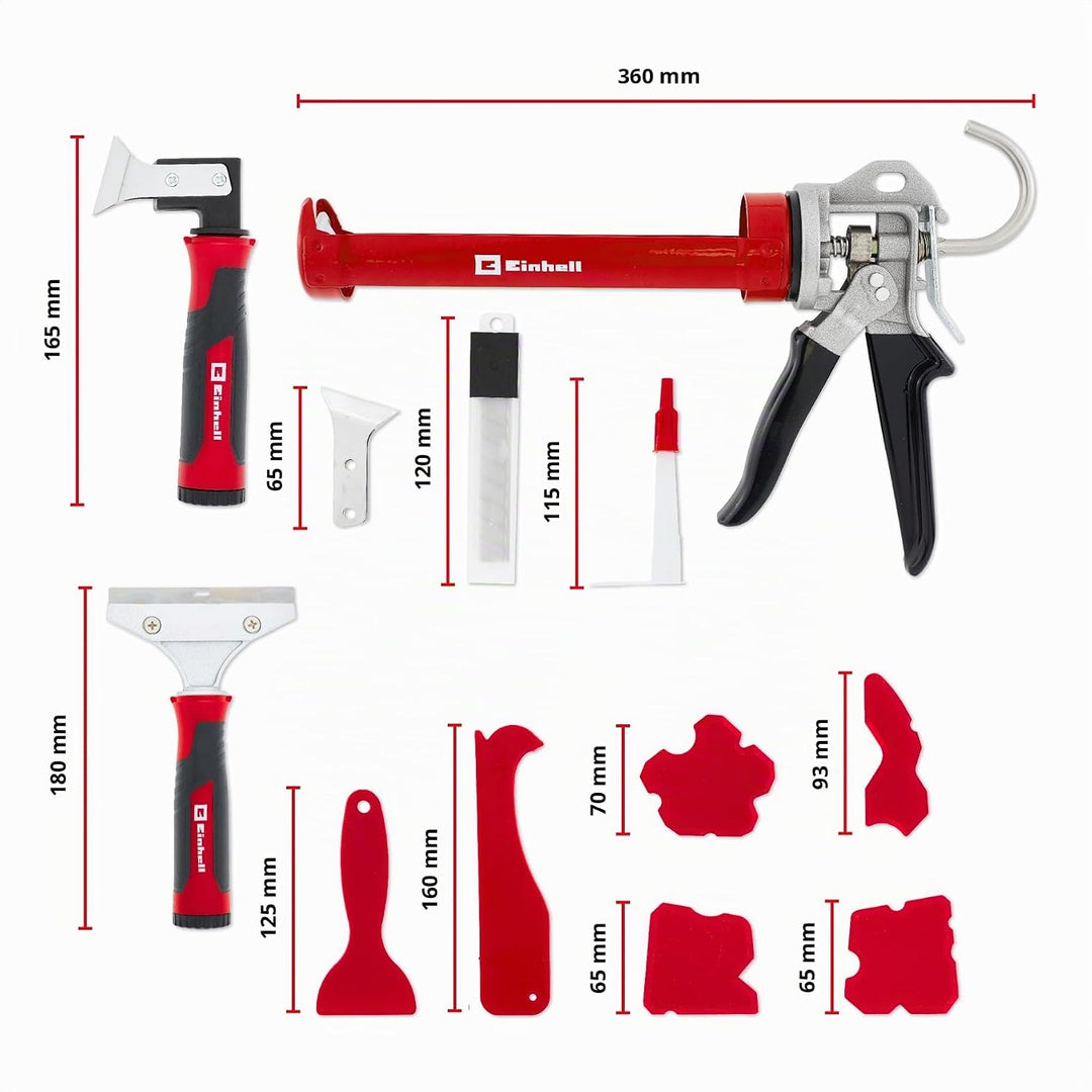 Einhell Silikonreparatur-Set, 22-tlg. (Kartuschenpresse mit 360° drehbarer Kartuschenaufnahme, 4 Fug
