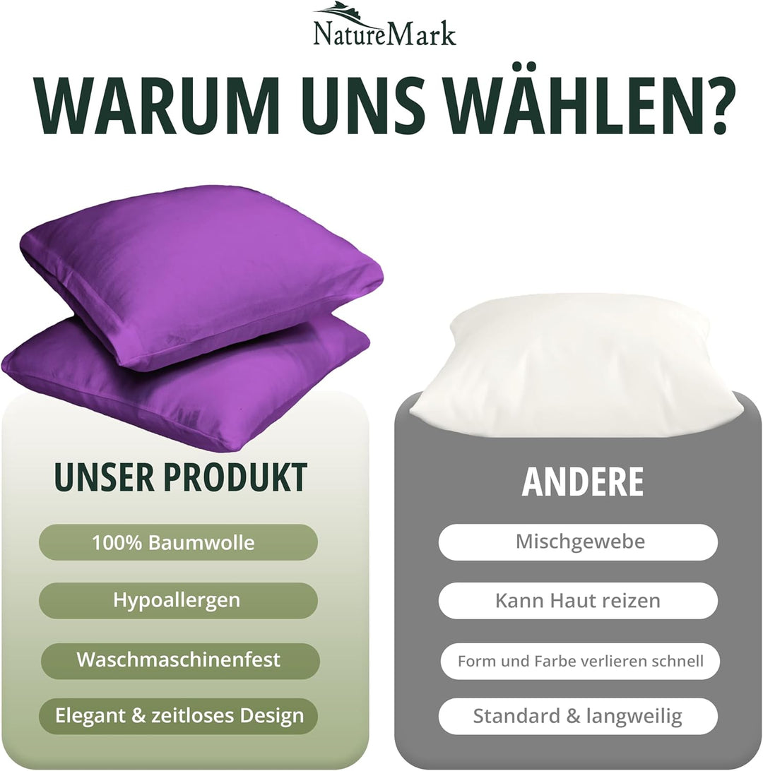NatureMark 2er Set Jersey Kissenbezüge – Elastisch, weich, atmungsaktiv und hautfreundlich – Waschba