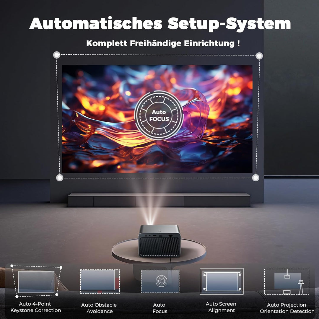 Beamer 4K [Kompatibel mit Netflix & Live-TV | Autofokus | HDMI eARC & CEC] 1080P 1300 ANSI Lisowod M