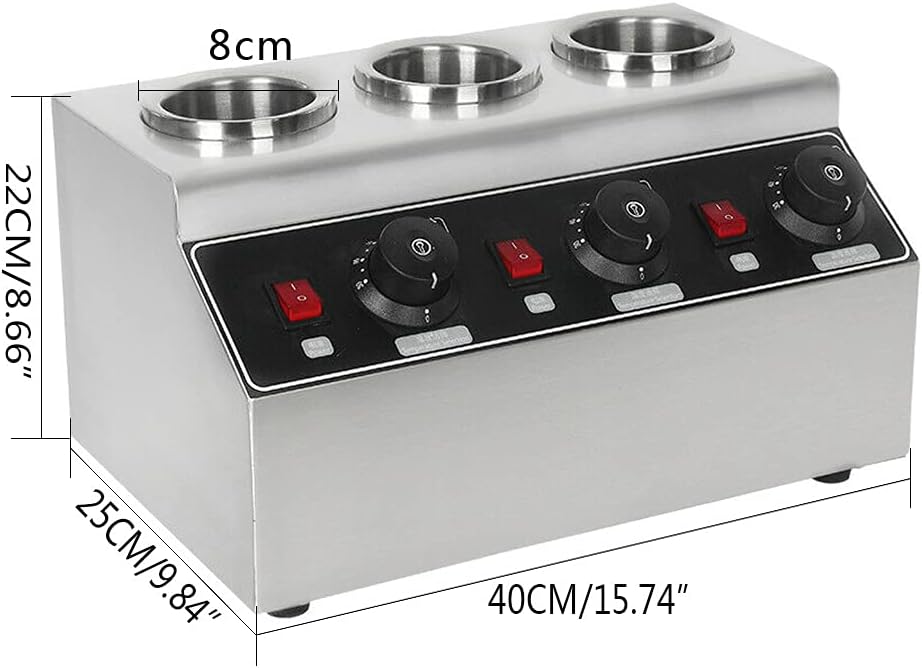 PUDLOR Edelstahl Schokoladenwärmer, 3 x Flaschen Saucenwärmer Saucen warmhalten 30 °C bis 85 °C 240W