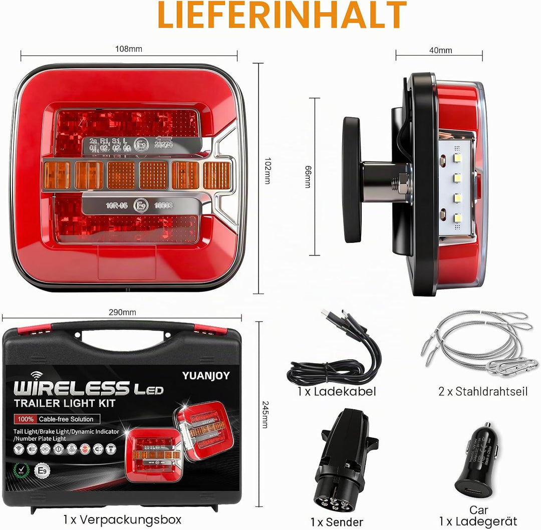 LED Anhänger Rückleuchter Set, 12/24V Magnetische drahtlose LED Wasserdichte Rückleuchten, Anhänger