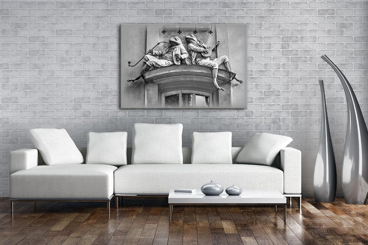 deyoli lustige Froschmenschen Skulpturen Effekt: Schwarz/Weiss Format: 100x70 als Leinwandbild, Moti