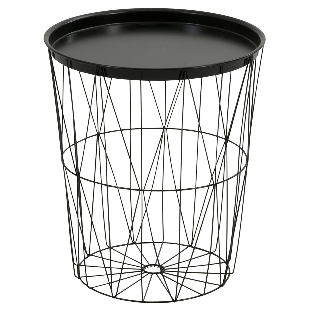 greemotion Drahtkorb-Tisch mit Tablett, Stahl, Ø ca. 40 cm, Höhe ca. 46 cm, Schwarz Ø ca. 40 cm Schw