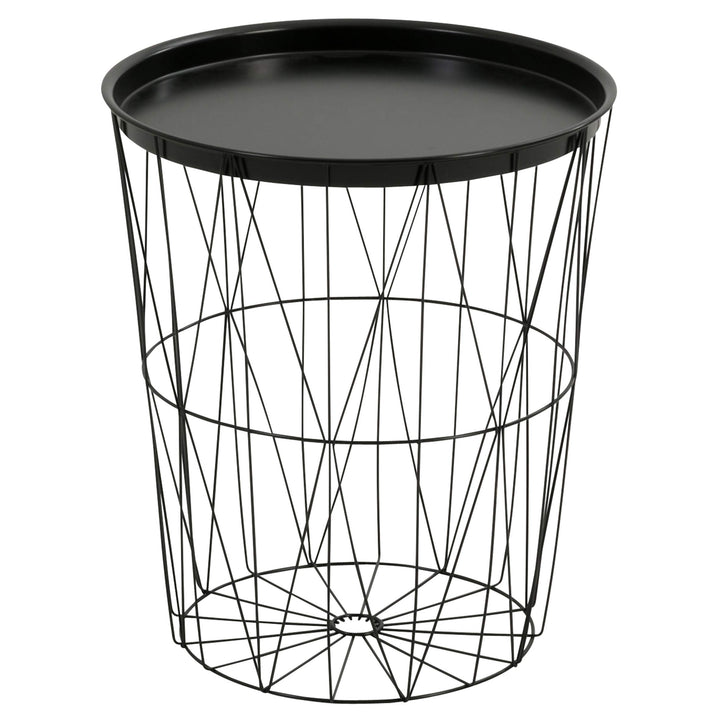 greemotion Drahtkorb-Tisch mit Tablett, Stahl, Ø ca. 40 cm, Höhe ca. 46 cm, Schwarz Ø ca. 40 cm Schw