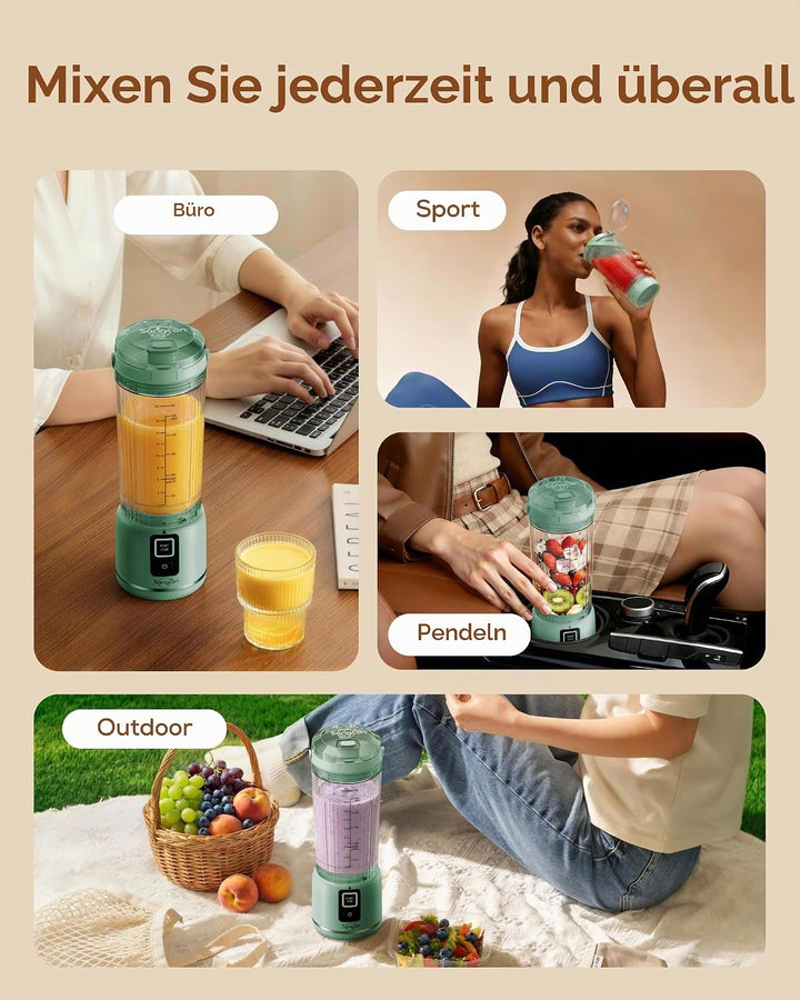 Sangcon Tragbarer Mixer 500ml, Smoothie Maker USB Wiederaufladbar, Mini Standmixer für Fitness, Camp