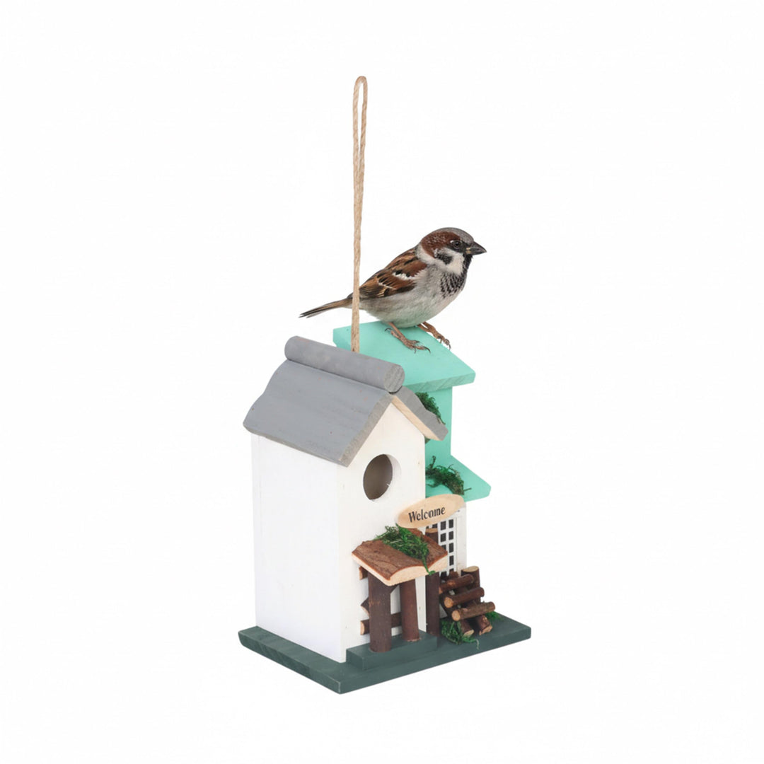 Relaxdays Deko Vogelhaus, Landhausstil, Holz, zum Aufhängen, HBT: 23 x 18 x 13 cm, Vogelvilla für Ga
