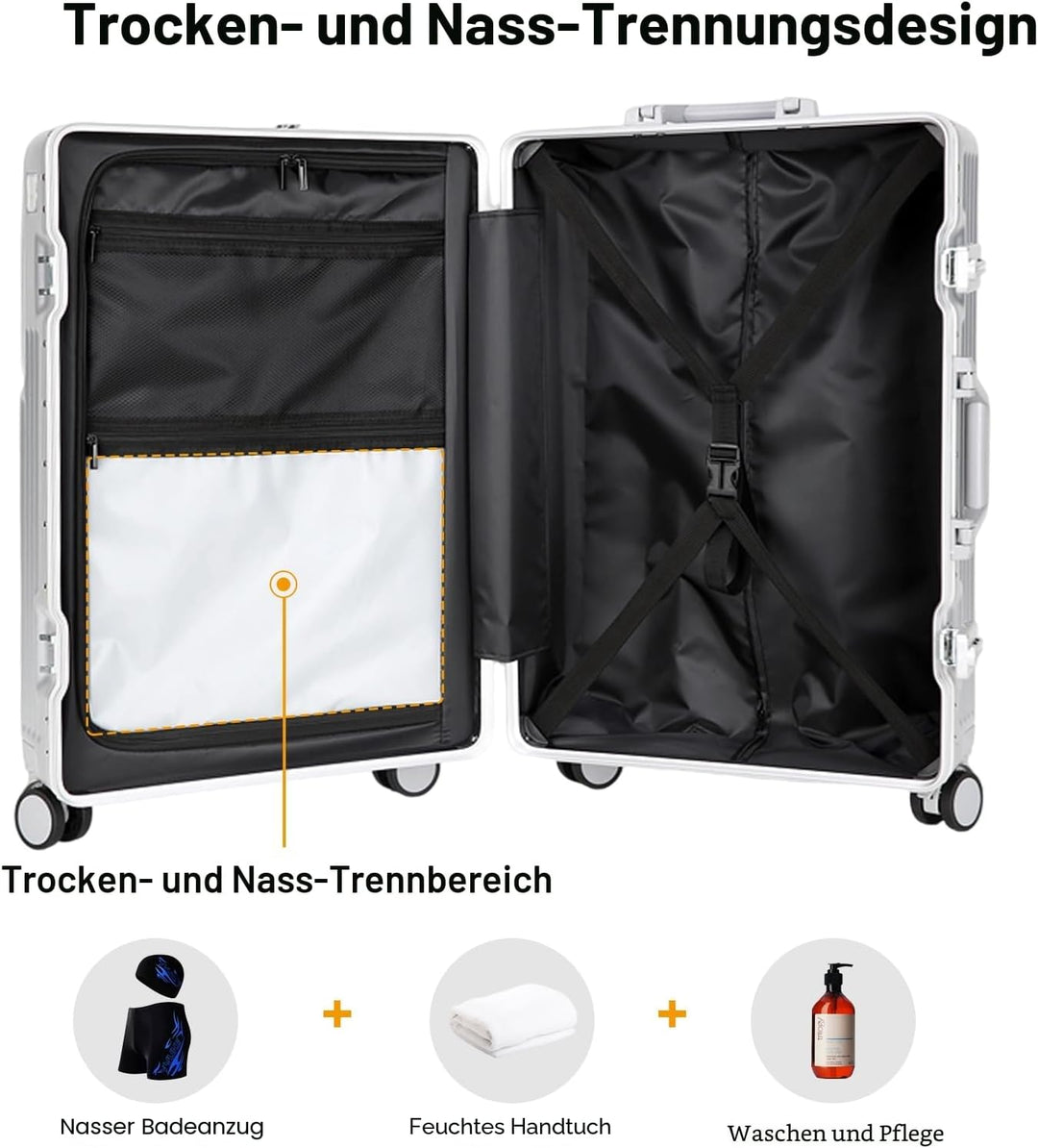 Handgepäckkoffer für Frühjahr/Sommer, fluglinienzugelassen, mit TSA-Schloss, 360°-Rollen, PC-Hartsch