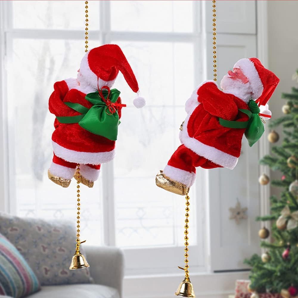 POFET Elektrischer animierter kletternder Weihnachtsmann auf Perlenkette Musikalische bewegliche Fig