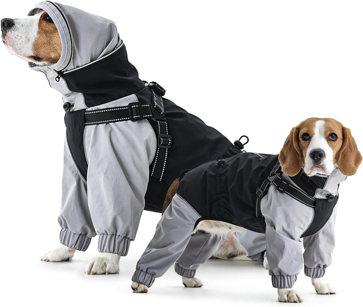 IECOii Hundejacke wasserdicht kleine Hunde Full-Body 4-Leg mit versteckter Kapuze,Reissverschluss un