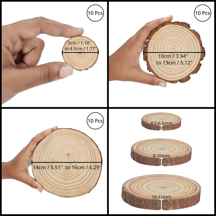 Kurtzy Natürliche Holzscheiben zum Basteln (30 Stk.) 3-16 cm Durchmesser - Holzscheiben Rund mit Rin