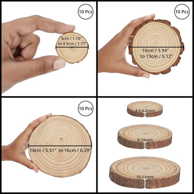 Kurtzy Natürliche Holzscheiben zum Basteln (30 Stk.) 3-16 cm Durchmesser - Holzscheiben Rund mit Rin