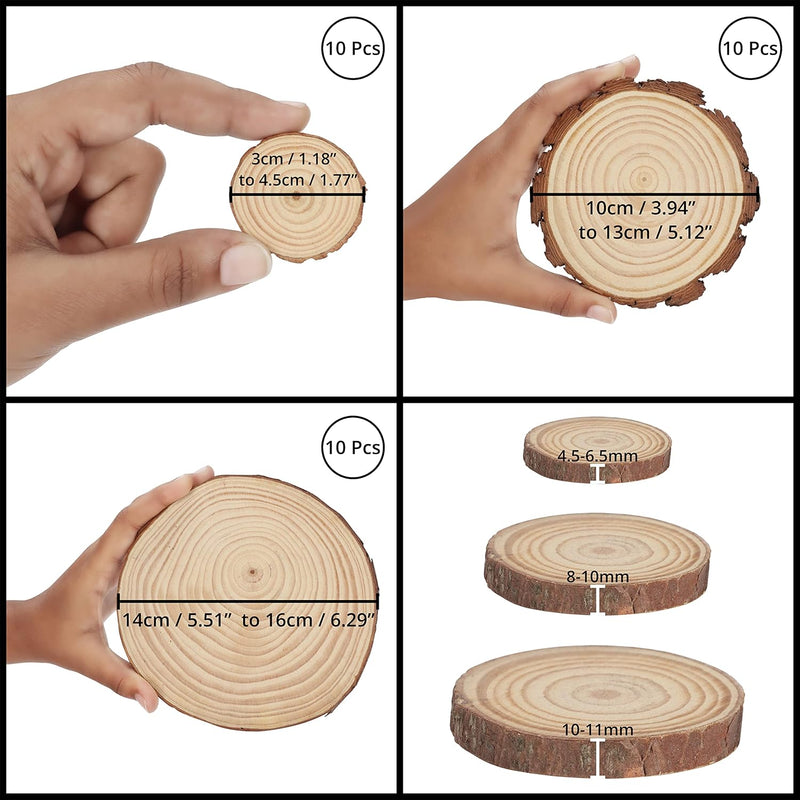Kurtzy Natürliche Holzscheiben zum Basteln (30 Stk.) 3-16 cm Durchmesser - Holzscheiben Rund mit Rin