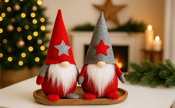 KAMACA 2er-Set Weihnachtswichtel ca. 25 × 15 cm in Rot & Grau mit Zipfelmütze flauschigem Rauschebar