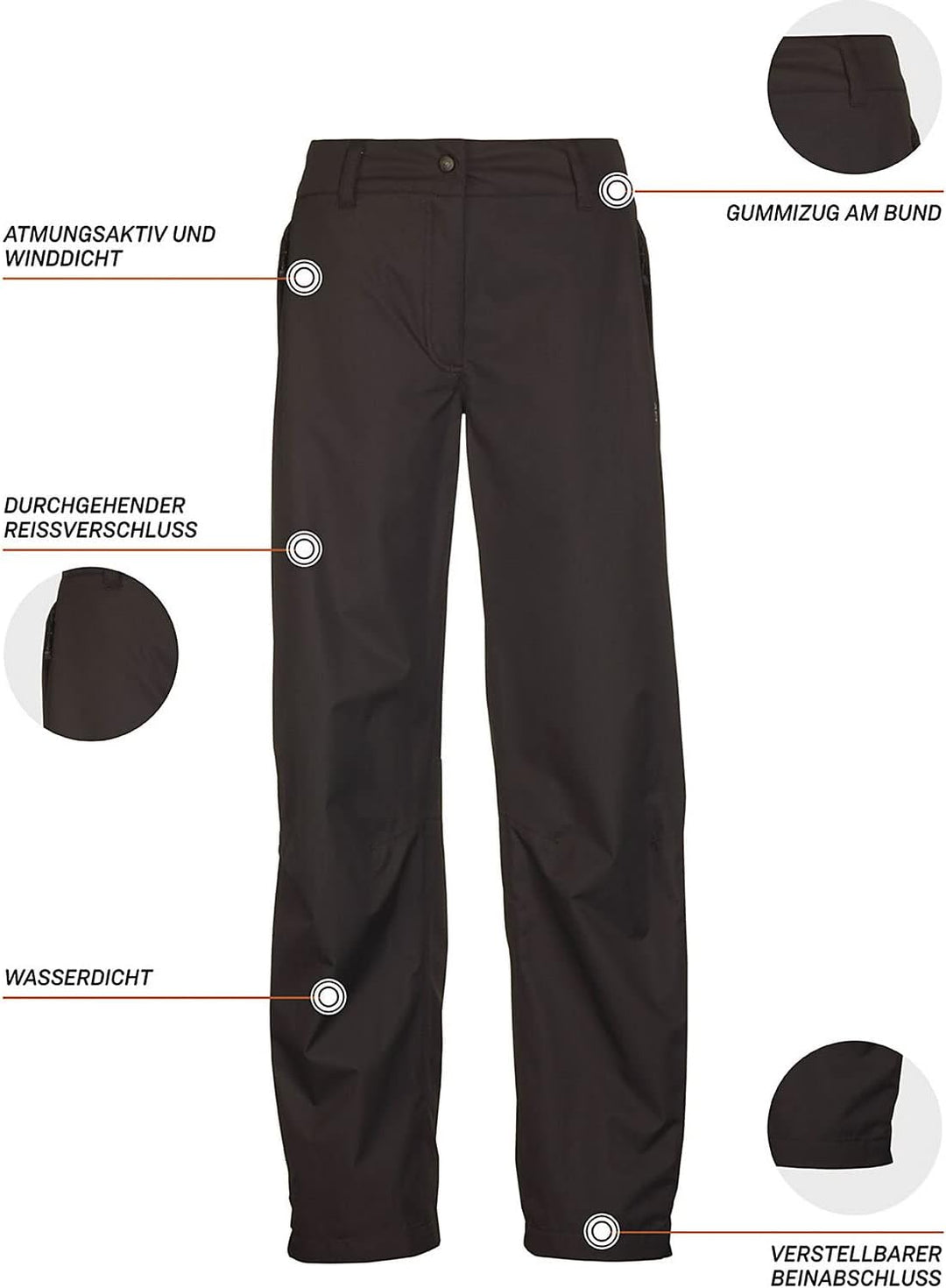 Killtec Damen Regenhose Asira, Überziehhose mit durchgehendem Reissverschluss, regenfeste Hose atmun