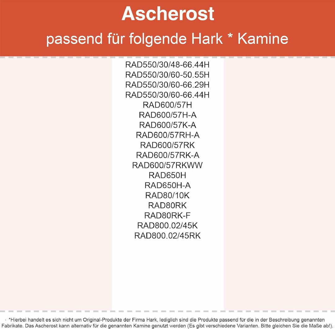 Kaminrost/Ascherost Eckig 215 x 190 x 10 mm passend für Hark ** Kaminöfen inkl. Modellübersicht - As