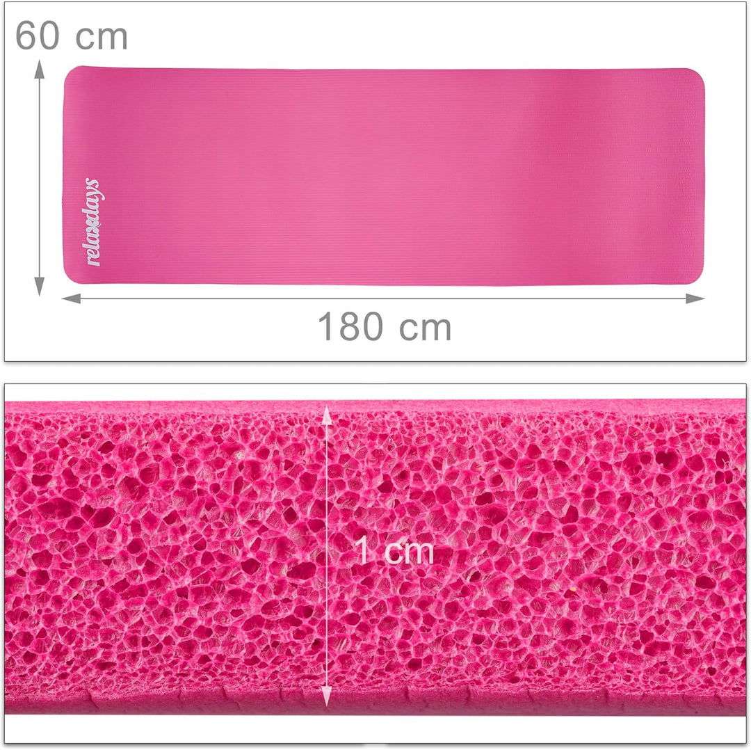 2 x Yogamatte, 1 cm dick, für Pilates, Fitness, gelenkschonend, mit Tragegurt, Gymnastikmatte 60 x 1